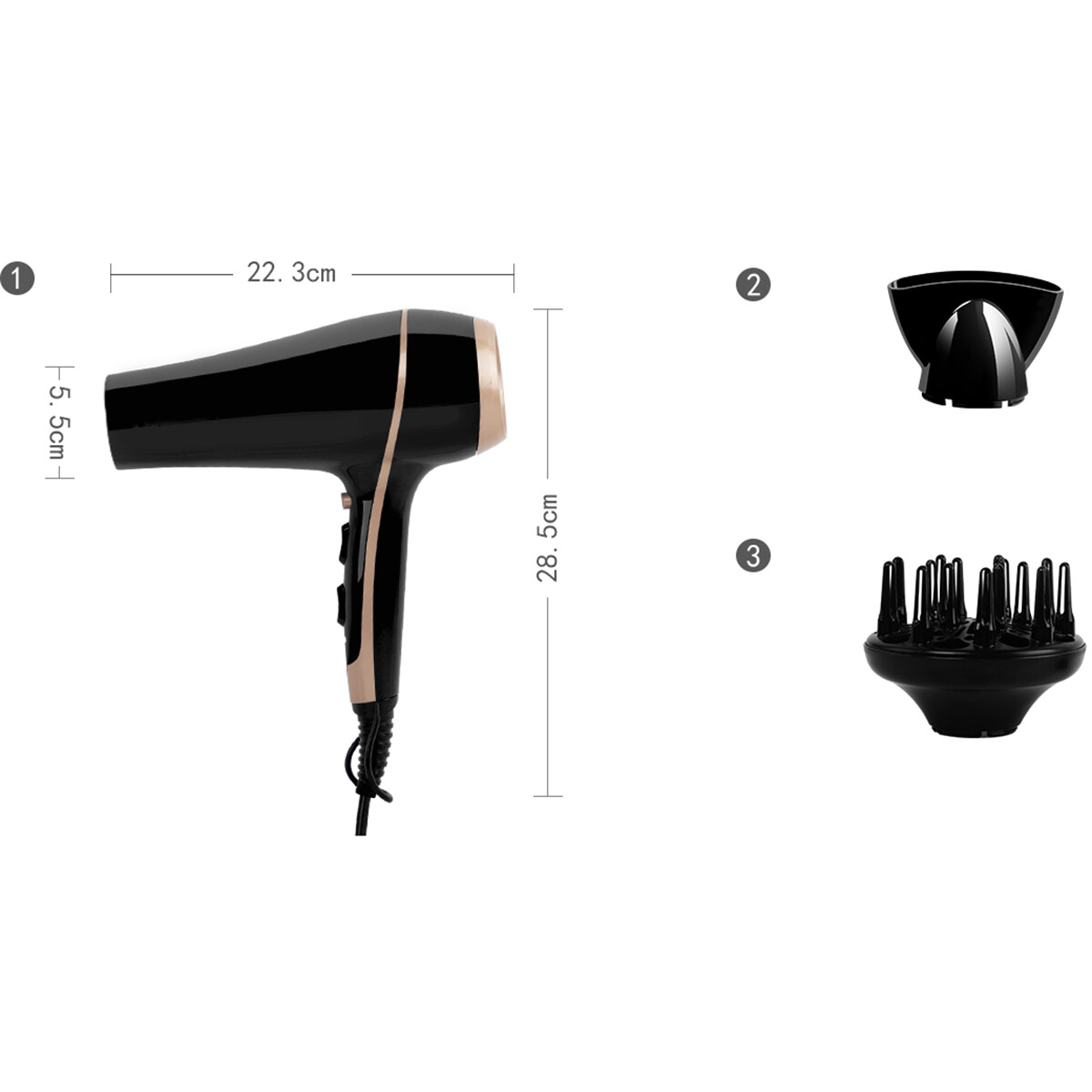 Ionische Föhn - Aigi Linori - Haardroger met Diffuser - Inklapbaar Handvat - 2400 Watt - Zwart