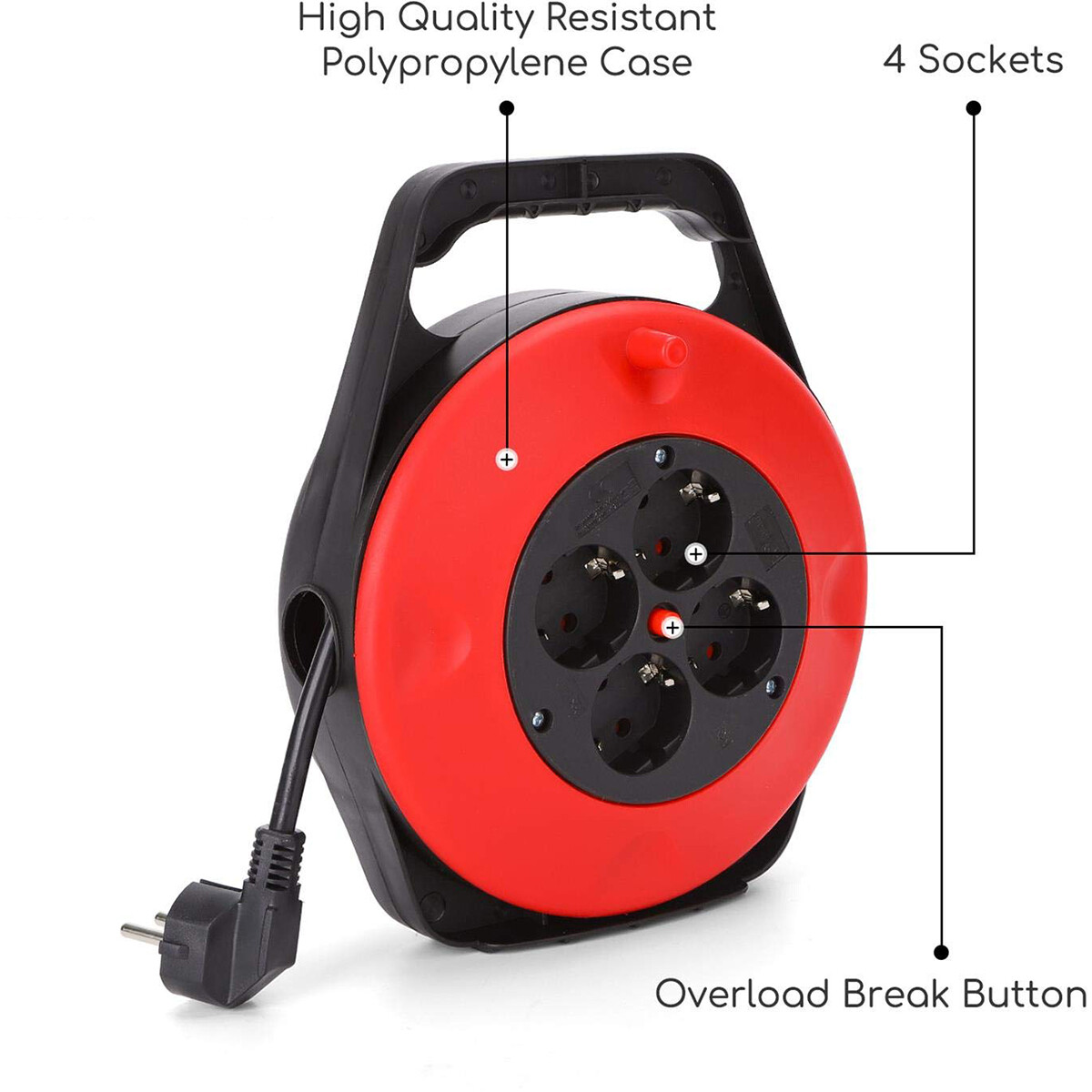 Kabelhaspel - Aigi Ronin - 4 Stopcontacten - 15 Meter - Rood | Nederland