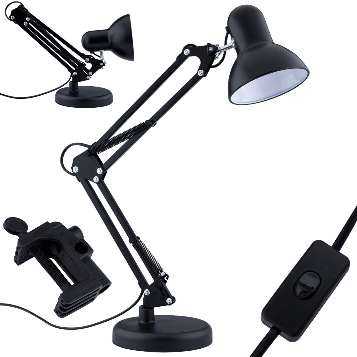 LED Bureaulamp - Maxozo Rety - E27 Fitting - Verstelbaar - Retro - Klassiek - Rond - Mat Zwart