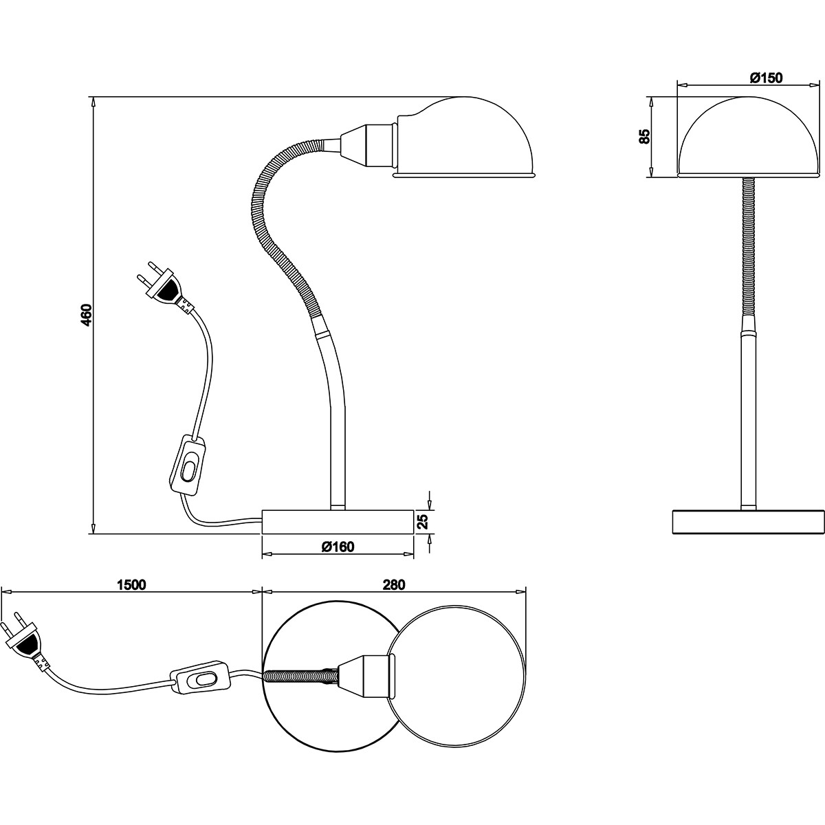 LED Bureaulamp - Tafelverlichting - Trion Pirle - E27 Fitting - Rond - Mat Nikkel - Aluminium