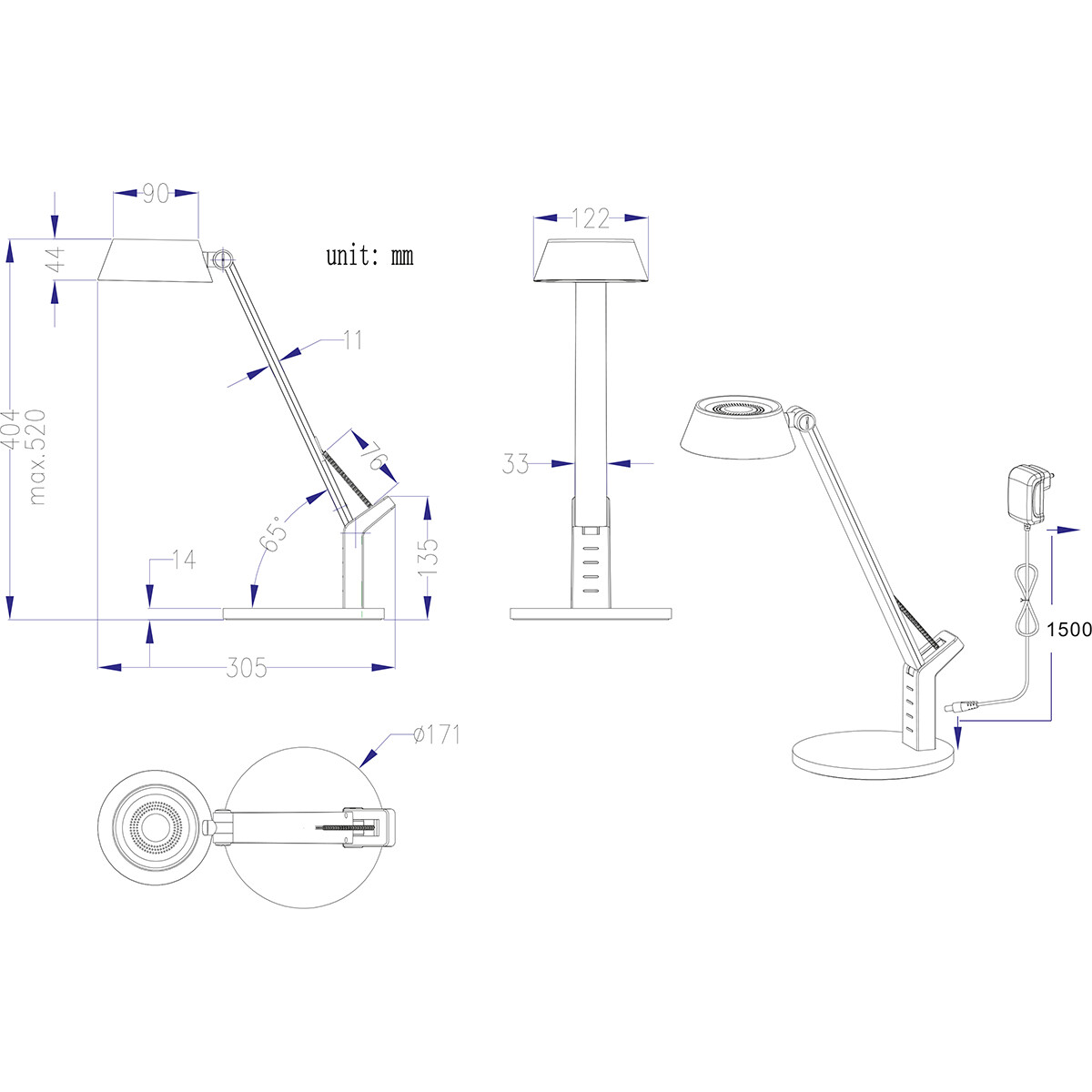 LED Bureaulamp - Trion Avvan - 5W - Aanpasbare Kleur - USB Oplaadbaar - Dimbaar - Rond - Mat Zwart - Kunststof