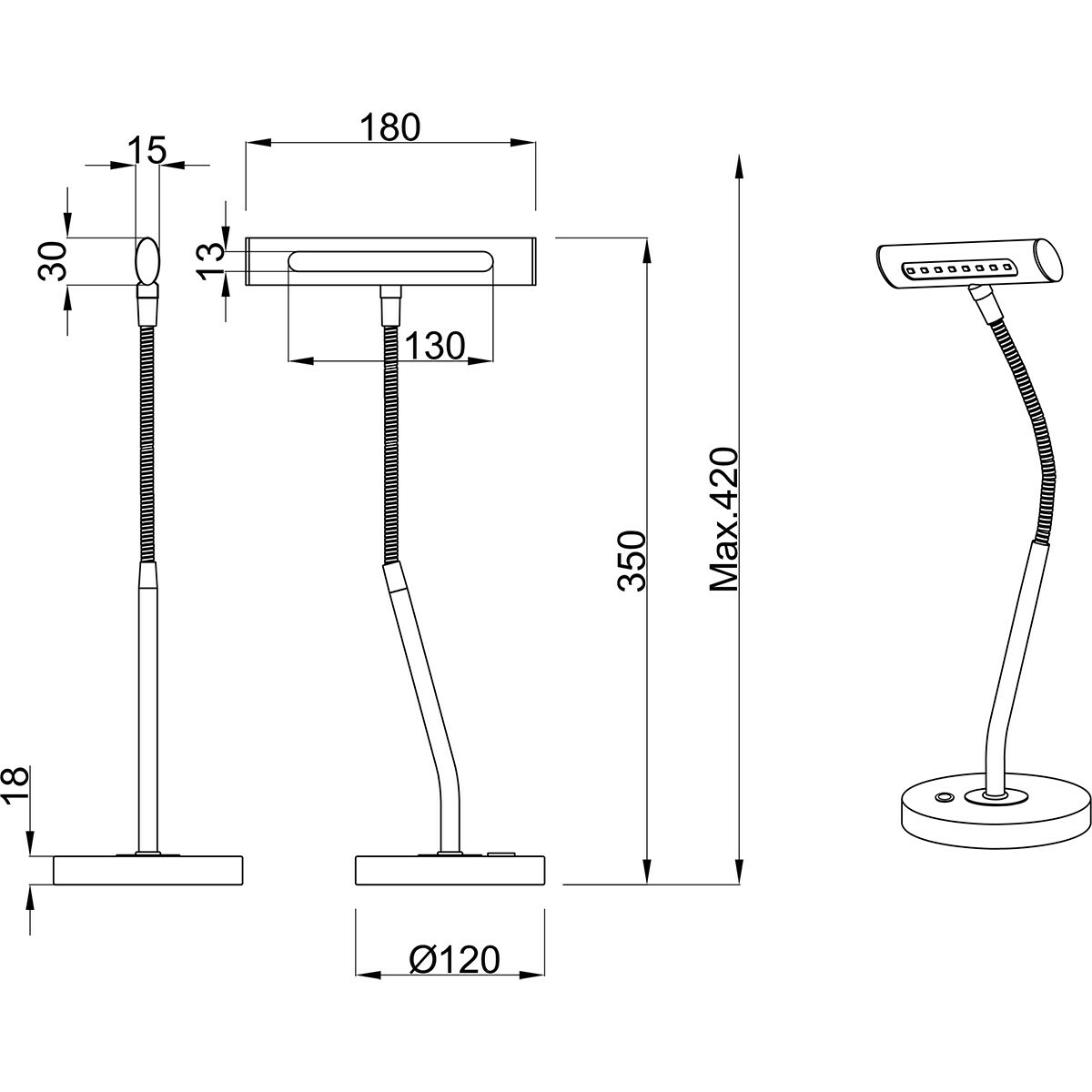 LED Bureaulamp - Trion Curty - 4W - Warm Wit 3000K - Dimbaar - Rond - Mat Zwart - Aluminium