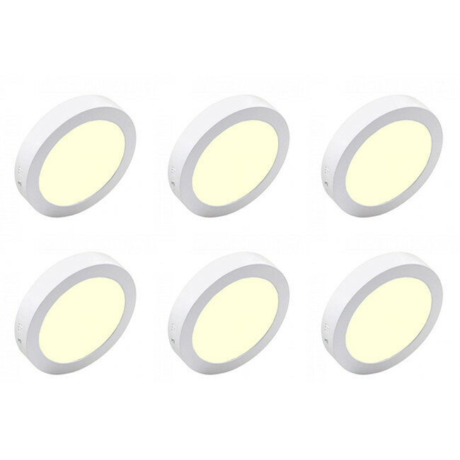 LED Downlight 6 Pack - Opbouw Rond 12W - Warm Wit 3000K - Mat Wit Aluminium - Ø170mm