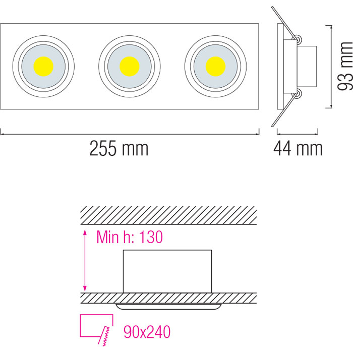 LED Spot - Inbouwspot 3-lichts - Rechthoek 15W - Helder/Koud Wit 6400K - Mat Wit Aluminium - Kantelbaar 255x93mm