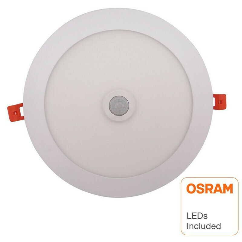 LED Downlight Slim - Facto Dury - PIR Bewegingssensor 360° + Dag en Nacht Sensor - 18W - Warm Wit 2700K - Inbouw - Rond - Mat Wit - OSRAM LEDs