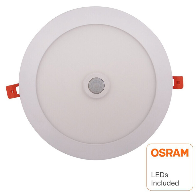 LED Downlight Slim - Facto Dury - PIR Bewegingssensor 360° + Dag en Nacht Sensor - 20W - Helder/Koud Wit 5700K - Inbouw - Rond - Mat Wit - OSRAM LEDs