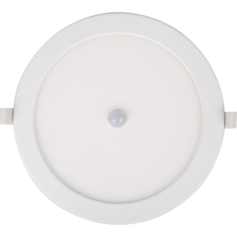 LED Downlight Slim - Aigi - PIR Bewegingssensor 360° - Inbouw Rond 12W - Helder/Koud Wit 6000K - Mat Wit - Ø170mm