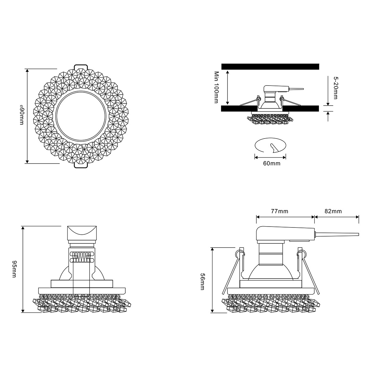 Spot Armatuur GU10 - Trion Dilomy - GU10 Inbouwspot - Rond - Chroom - Aluminium - Ø90mm