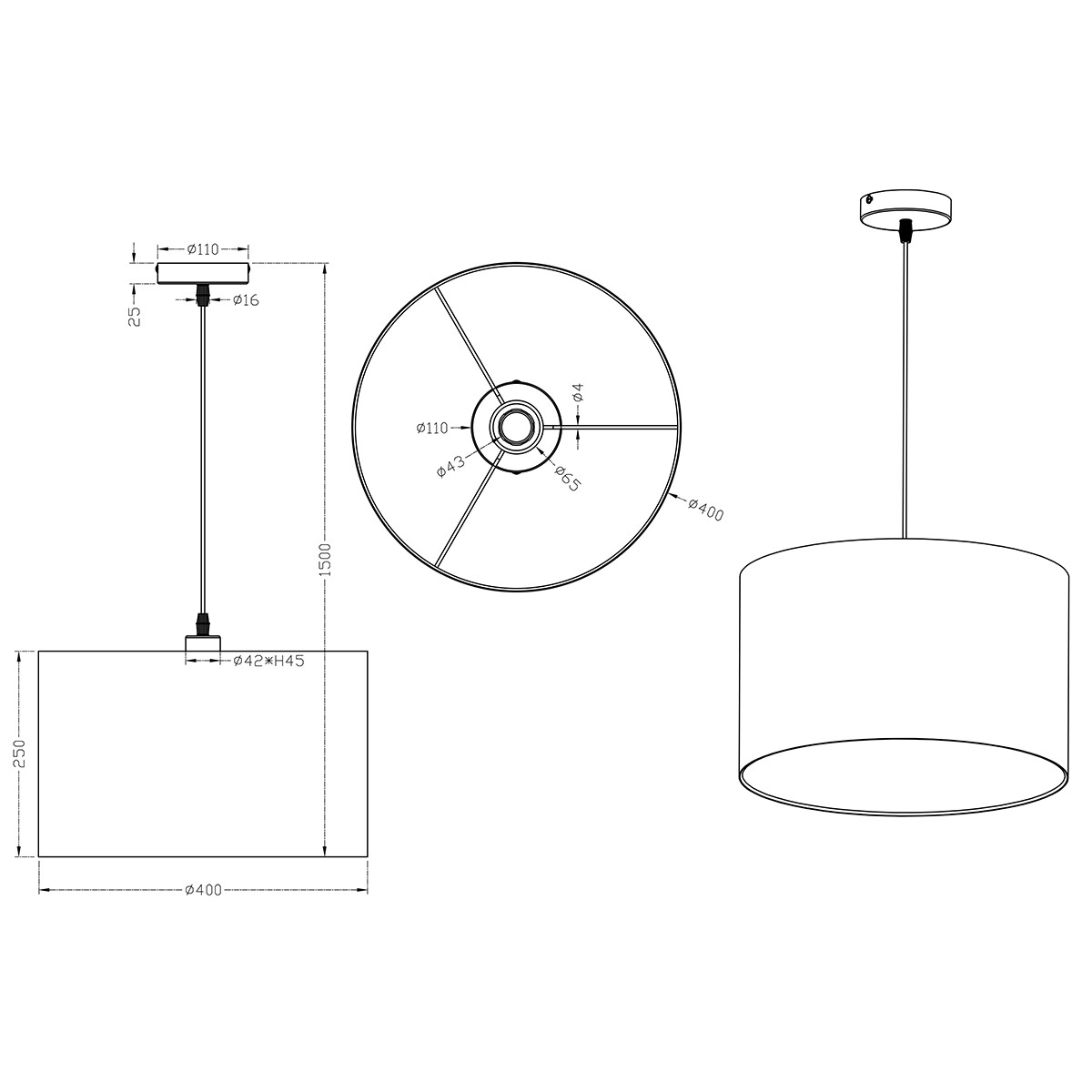 LED Hanglamp - Hangverlichting - Trion Hotia - E27 Fitting - 1-lichts - Rond - Mat Zwart - Aluminium