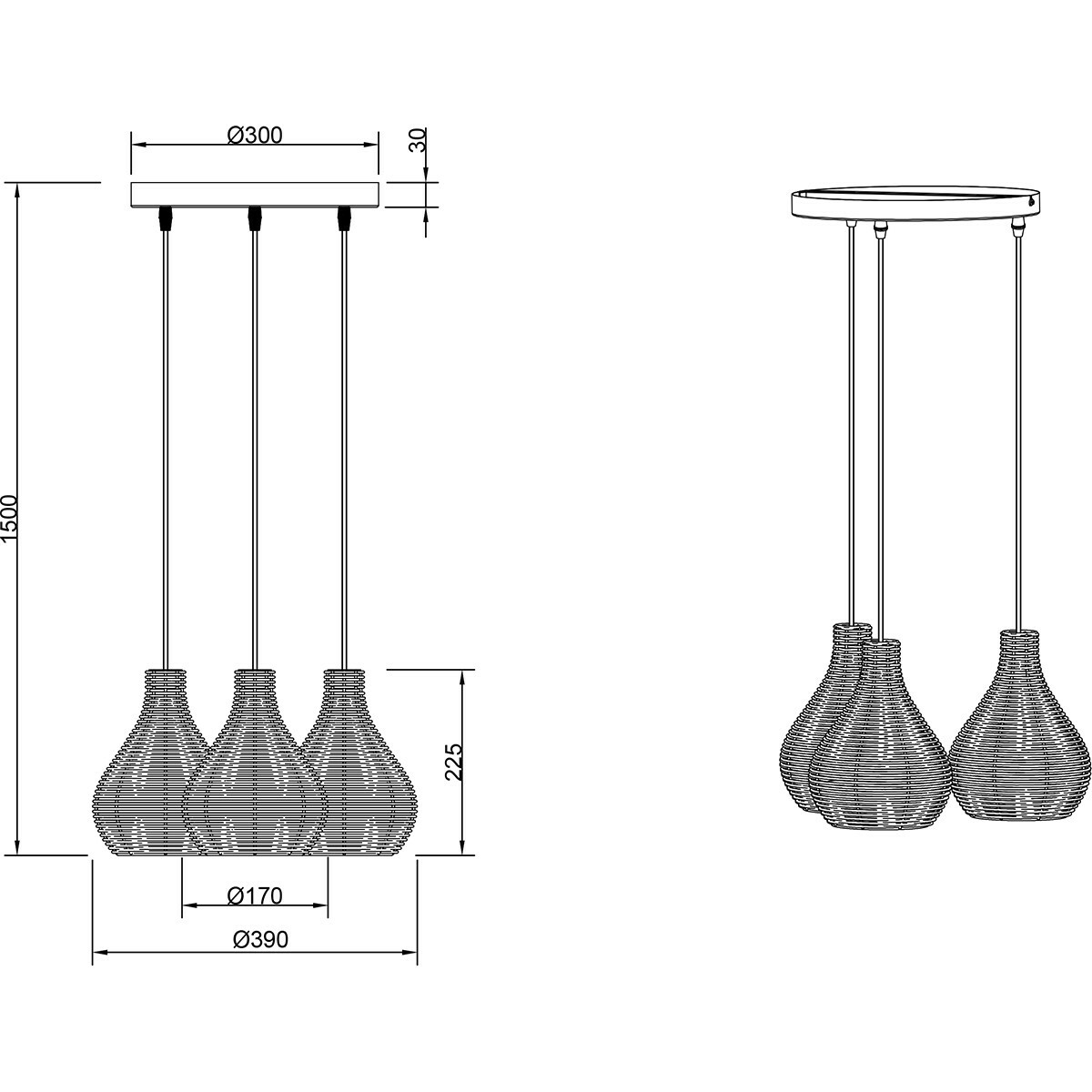 LED Hanglamp - Hangverlichting - Trion Sparko - E14 Fitting - 3-lichts - Rond - Bruin - Hout