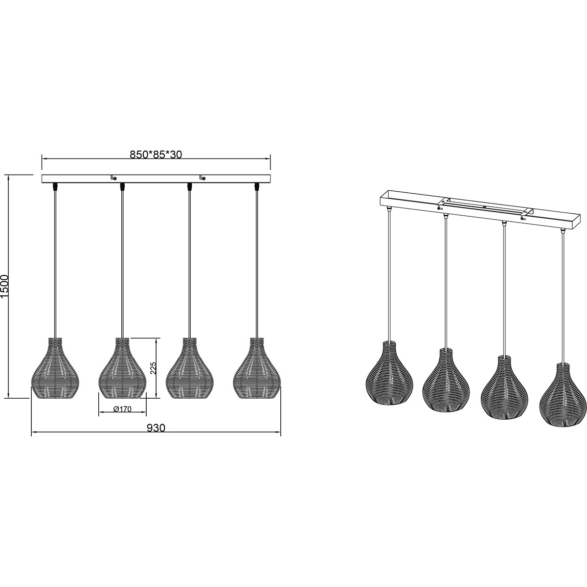 LED Hanglamp - Hangverlichting - Trion Sparko - E14 Fitting - 4-lichts - Rechthoek - Bruin - Hout