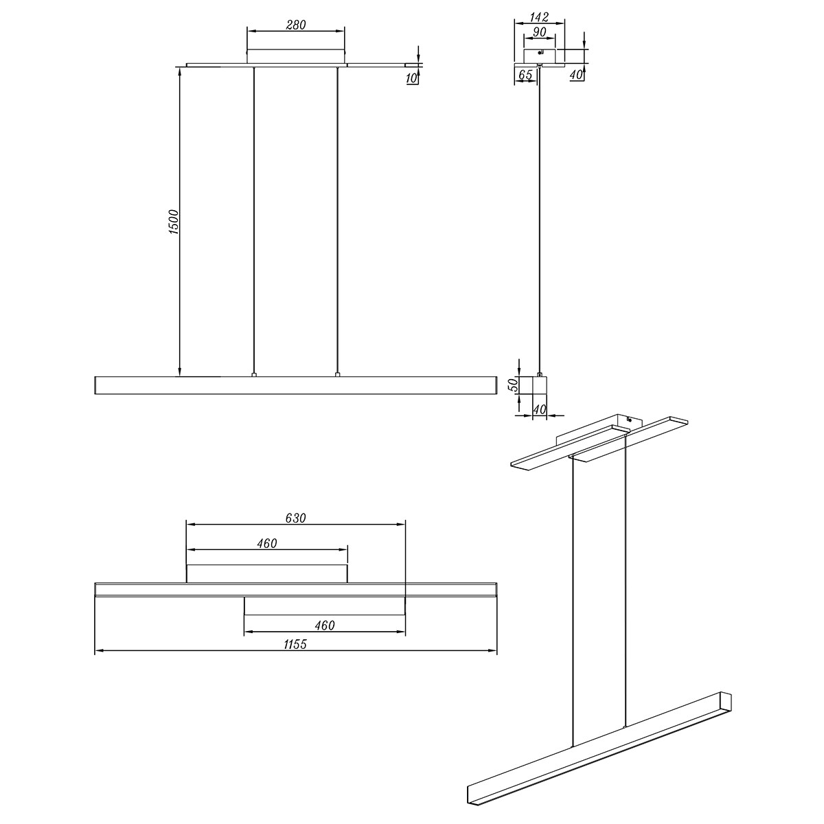 LED Hanglamp - Trion Balfy Up and Down - 44W - Warm Wit 3000K - Dimbaar - Rechthoek - Mat Zwart - Aluminium