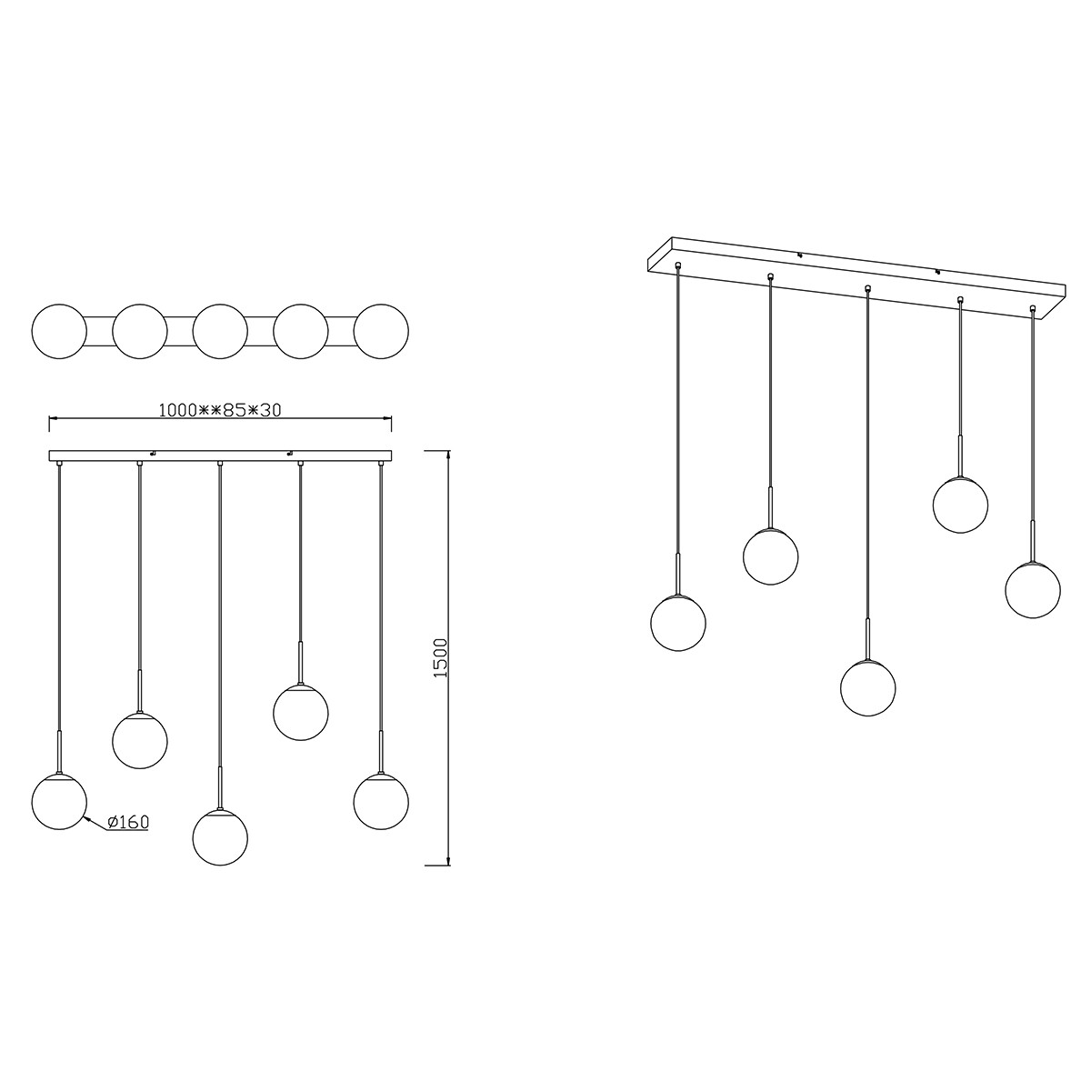 LED Hanglamp - Trion Balina - E14 Fitting - 5-lichts - Rechthoek - Mat Antraciet - Aluminium