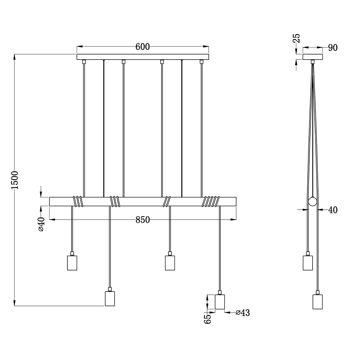 LED Hanglamp - Trion Brido - E27 Fitting - 4-lichts - Rond - Mat Zwart - Aluminium