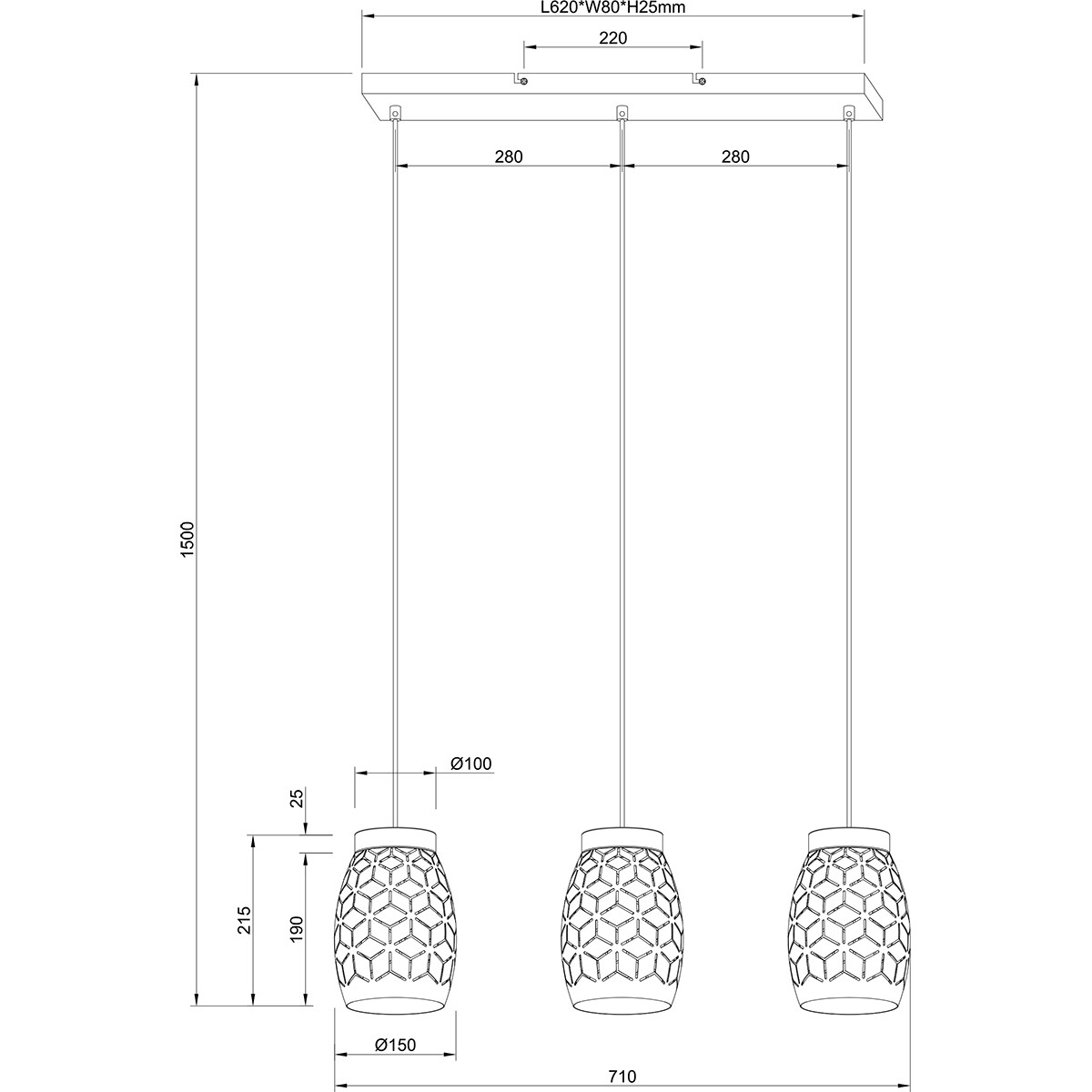 LED Hanglamp - Trion Dabi - E27 Fitting - 3-lichts - Mat Wit - Metaal