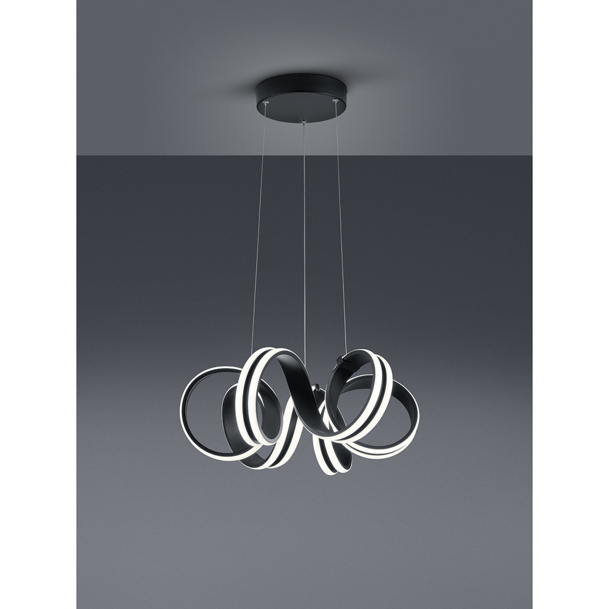 LED Hanglamp - Trion Katra - 38W - Warm Wit 3000K - Dimbaar - Rond - Mat Zwart - Aluminium