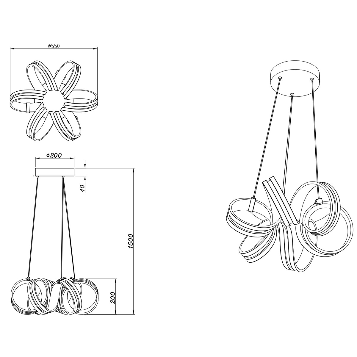 LED Hanglamp - Trion Katra - 38W - Warm Wit 3000K - Dimbaar - Rond - Mat Zwart - Aluminium