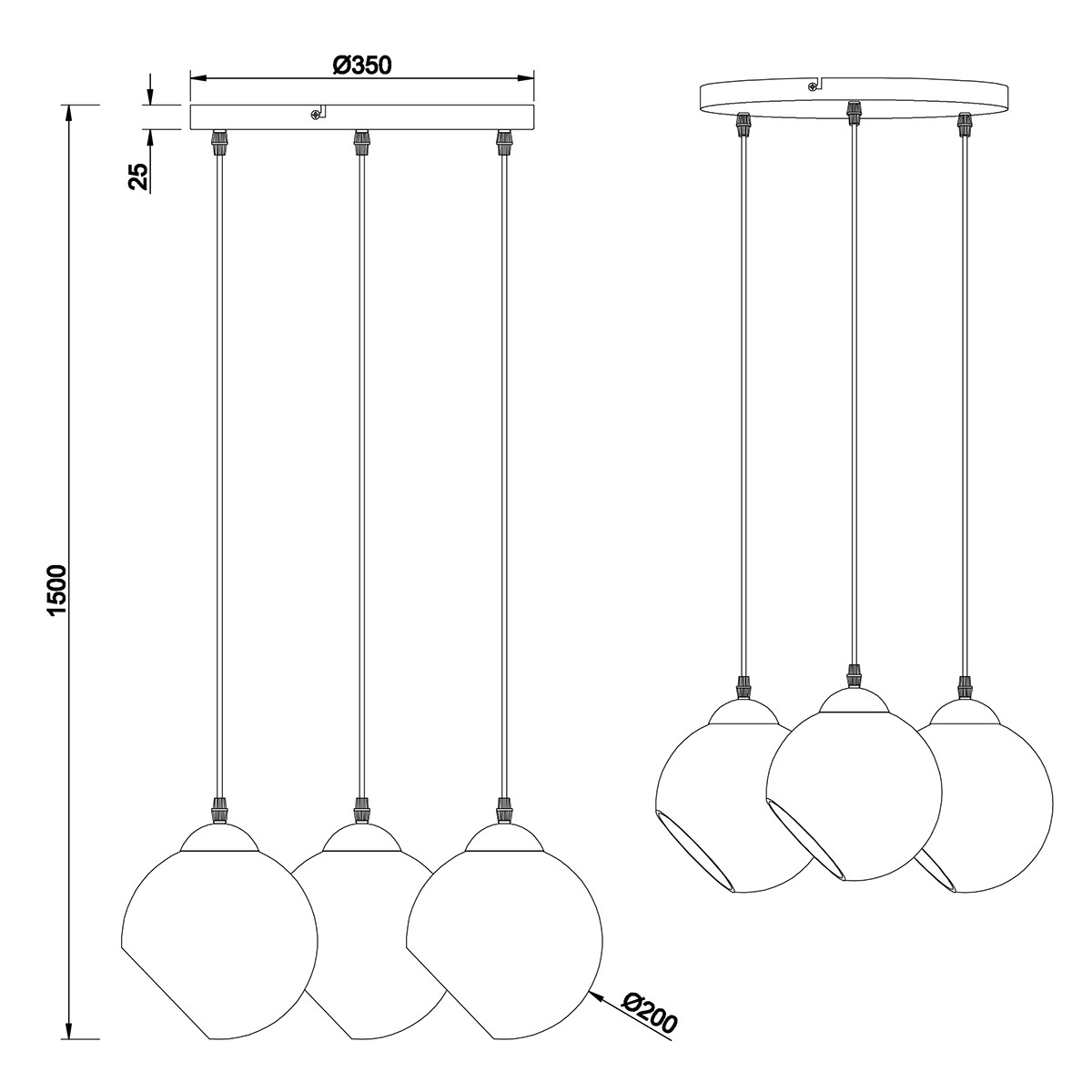 LED Hanglamp - Trion Klino - E27 Fitting - 3-lichts - Rond - Mat Chroom Rookkleur - Aluminium