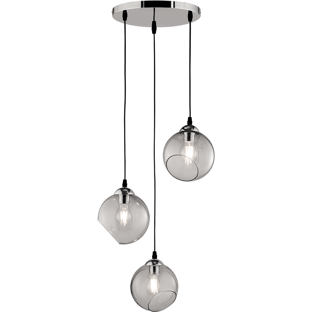 LED Hanglamp - Trion Klino - E27 Fitting - 3-lichts - Rond - Mat Chroom Rookkleur - Aluminium