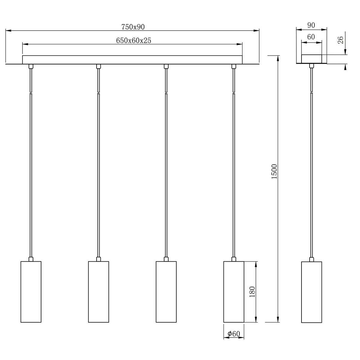 LED Hanglamp - Trion Mary - GU10 Fitting - 4-lichts - Rechthoek - Mat Wit - Aluminium