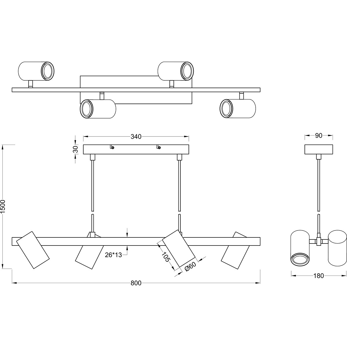 LED Hanglamp - Trion Milona - GU10 Fitting - 4-lichts - Rond - Mat Nikkel - Aluminium