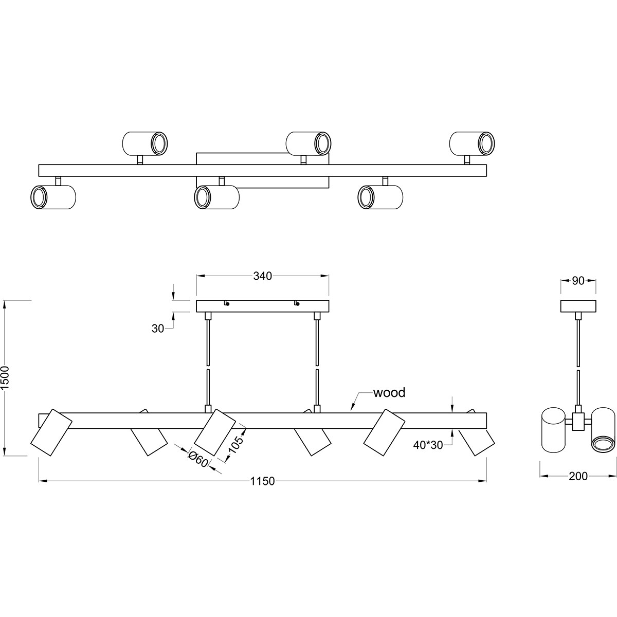 LED Hanglamp - Trion Milona - GU10 Fitting - 6-lichts - Rond - Mat Bruin/Nikkel - Aluminium