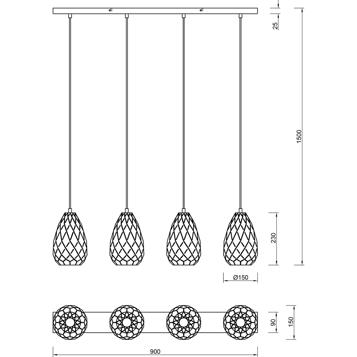 LED Hanglamp - Trion Uno - E27 Fitting - 4-lichts - Rond - Mat Antraciet - Aluminium