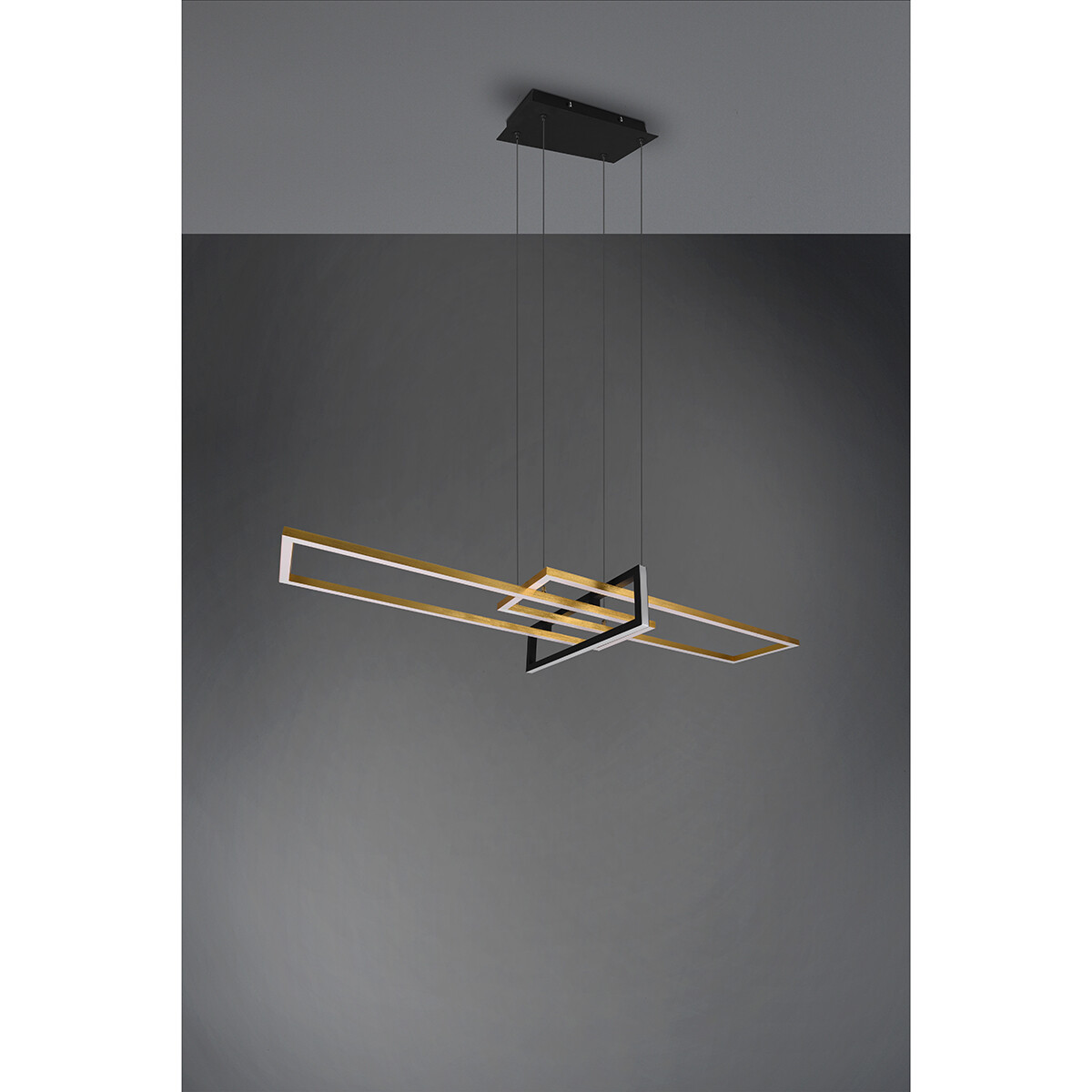 LED Hanglamp - Trion Salana - 34W - Warm Wit 3000K - Dimbaar - Rechthoek - Mat Zwart/Goud - Aluminium