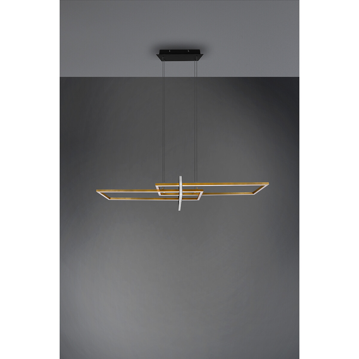 LED Hanglamp - Trion Salana - 34W - Warm Wit 3000K - Dimbaar - Rechthoek - Mat Zwart/Goud - Aluminium