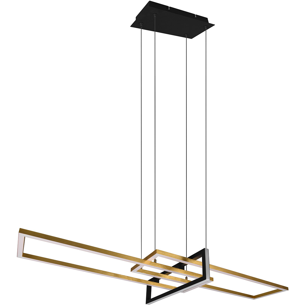 LED Hanglamp - Trion Salana - 34W - Warm Wit 3000K - Dimbaar - Rechthoek - Mat Zwart/Goud - Aluminium