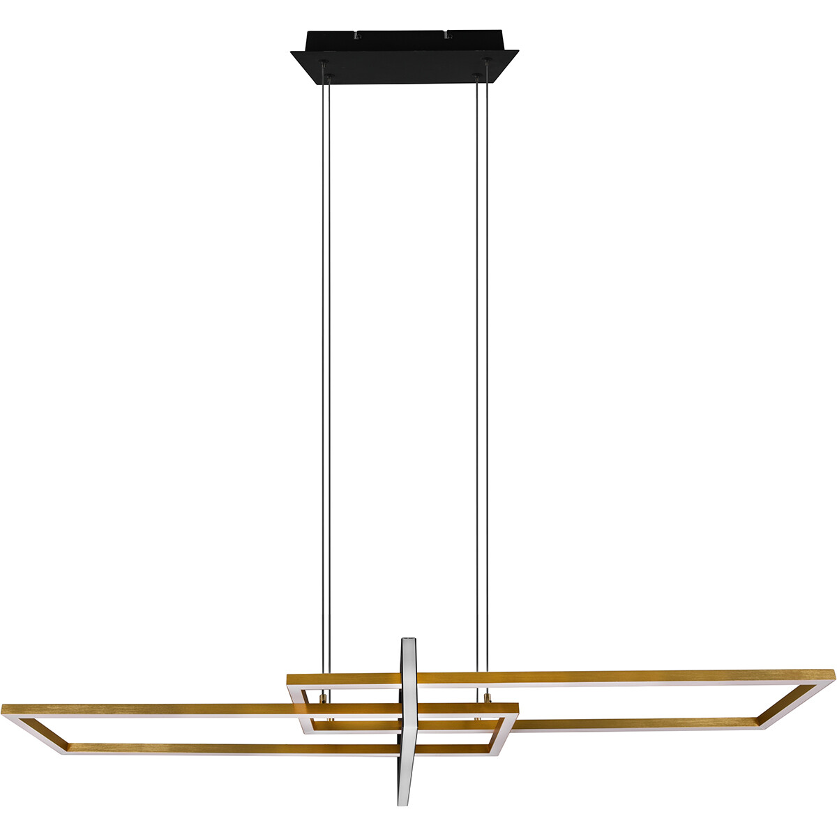 LED Hanglamp - Trion Salana - 34W - Warm Wit 3000K - Dimbaar - Rechthoek - Mat Zwart/Goud - Aluminium