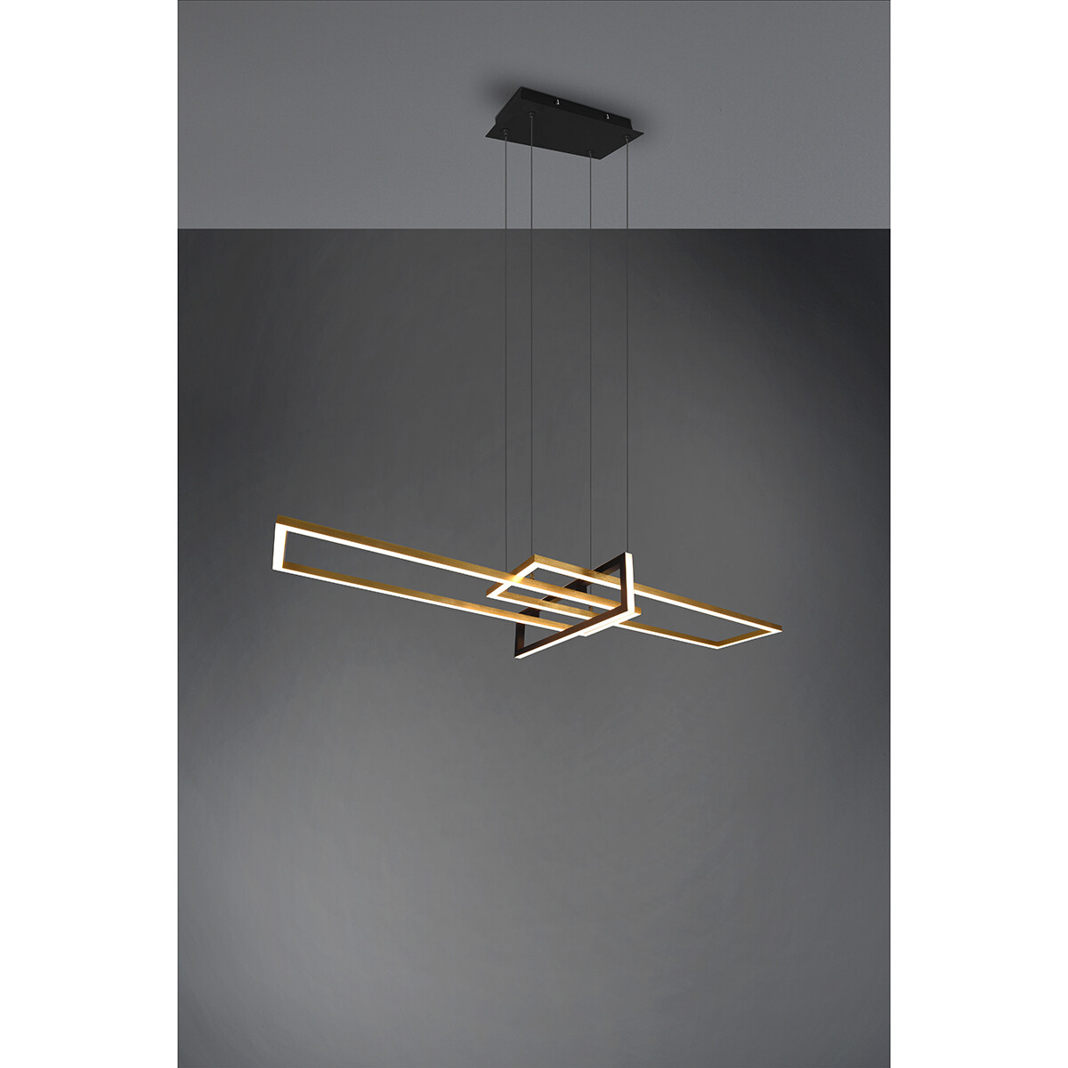 LED Hanglamp - Trion Salana - 34W - Warm Wit 3000K - Dimbaar - Rechthoek - Mat Zwart/Goud - Aluminium