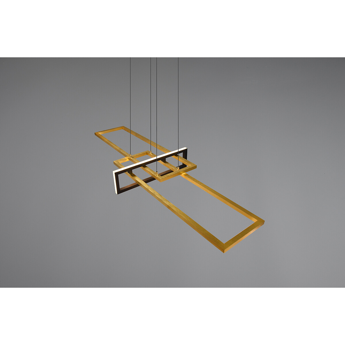 LED Hanglamp - Trion Salana - 34W - Warm Wit 3000K - Dimbaar - Rechthoek - Mat Zwart/Goud - Aluminium