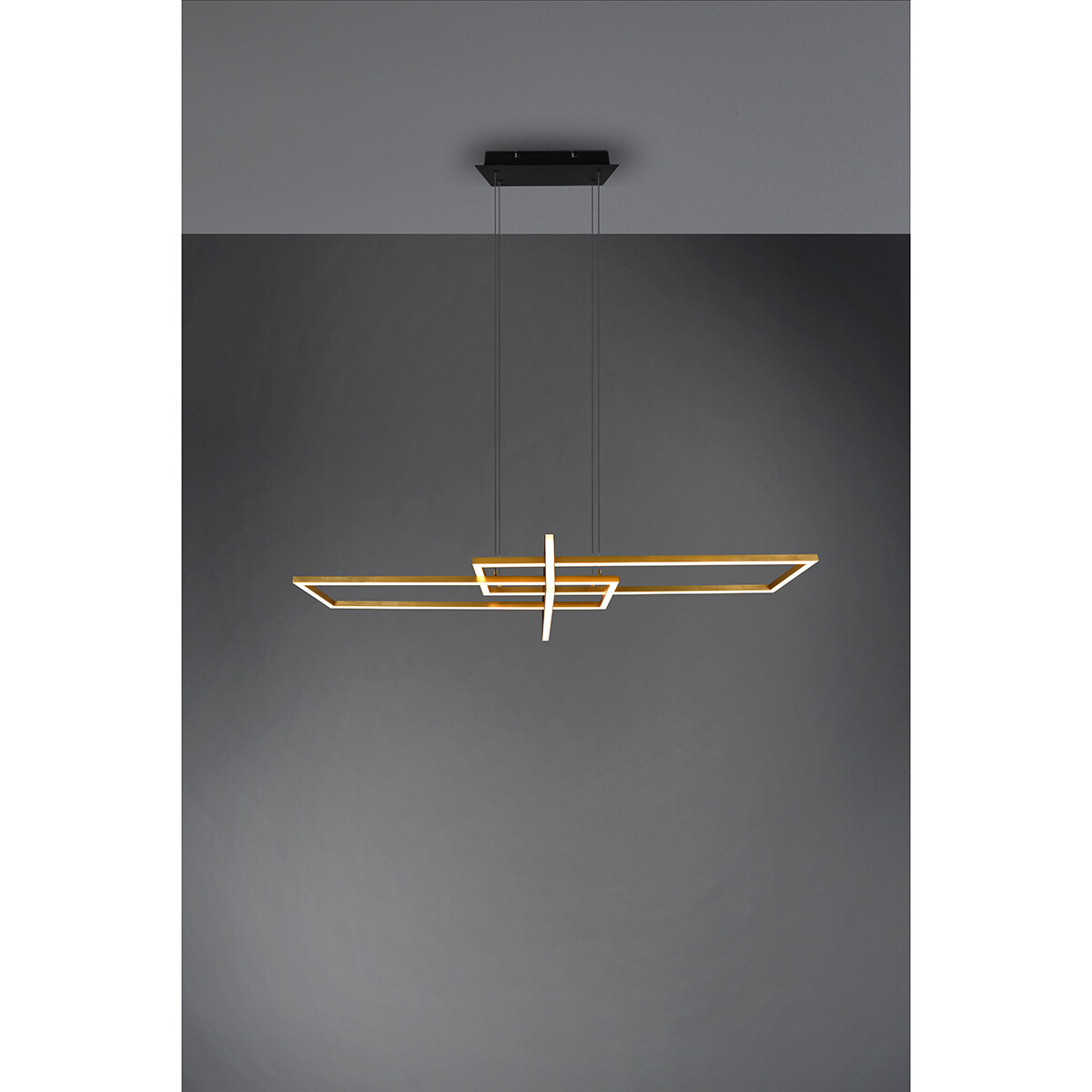 LED Hanglamp - Trion Salana - 34W - Warm Wit 3000K - Dimbaar - Rechthoek - Mat Zwart/Goud - Aluminium