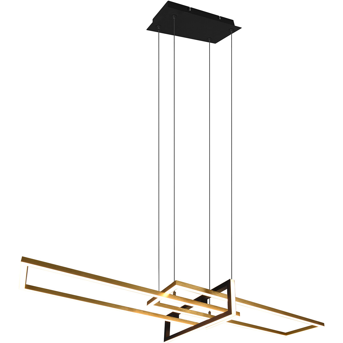 LED Hanglamp - Trion Salana - 34W - Warm Wit 3000K - Dimbaar - Rechthoek - Mat Zwart/Goud - Aluminium