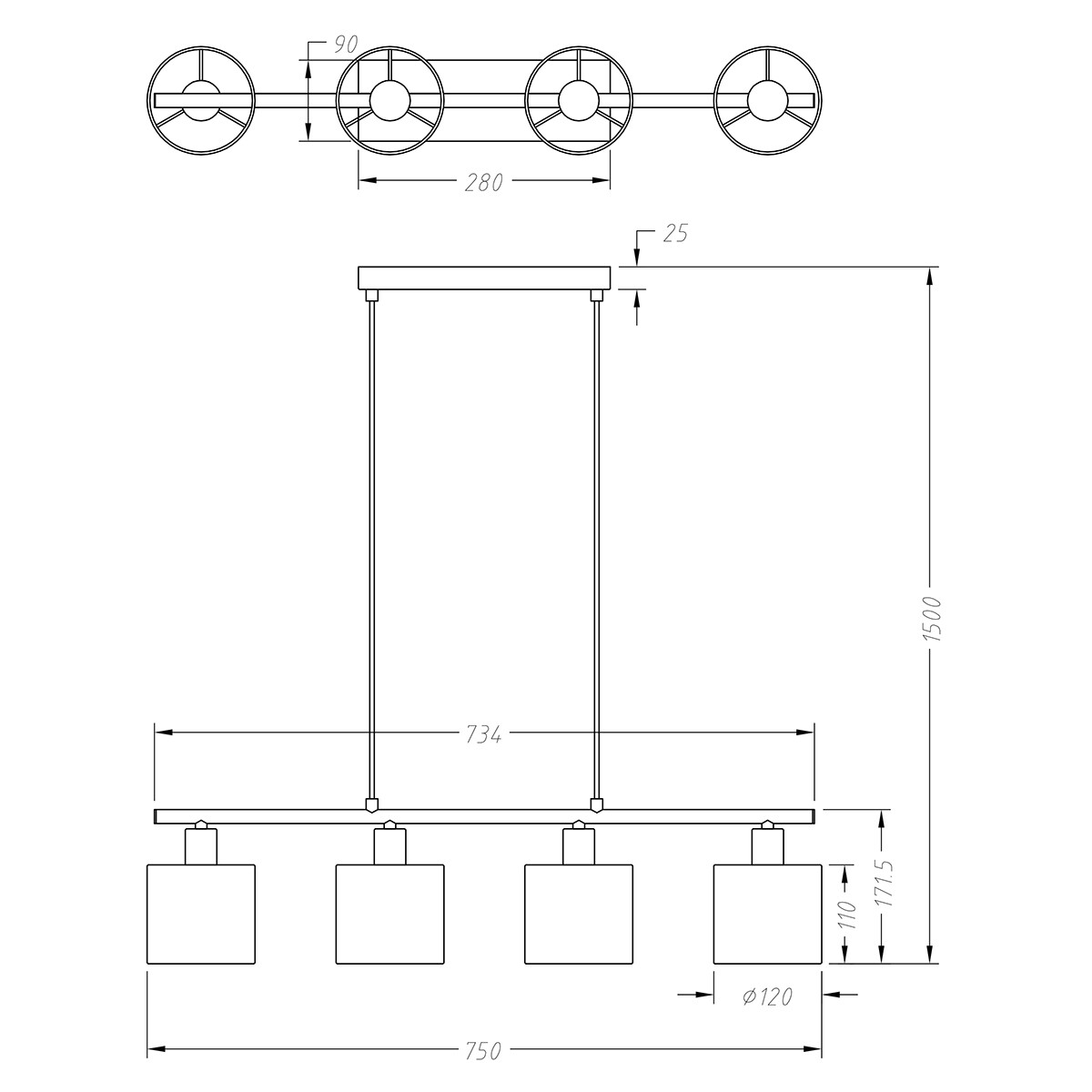 LED Hanglamp - Trion Torry - E14 Fitting - Rechthoek - Mat Nikkel - Aluminium