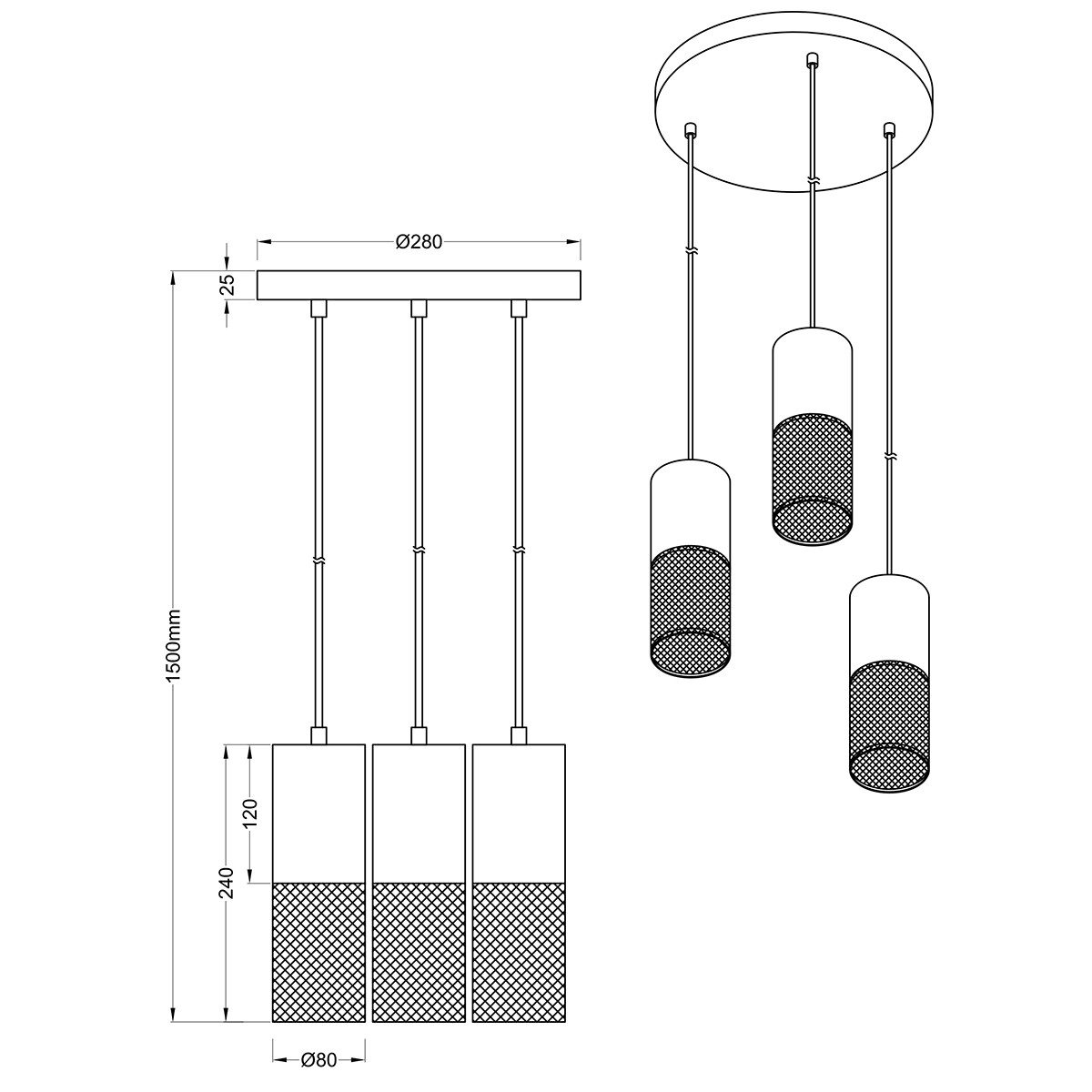 LED Hanglamp - Trion Yosh - E27 Fitting - 3-lichts - Rond - Mat Zwart - Aluminium