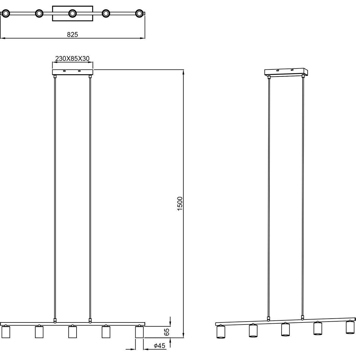 LED Hanglamp - Trion Zuncka - E27 Fitting - 5-lichts - Rechthoek - Mat Zwart/Goud - Aluminium