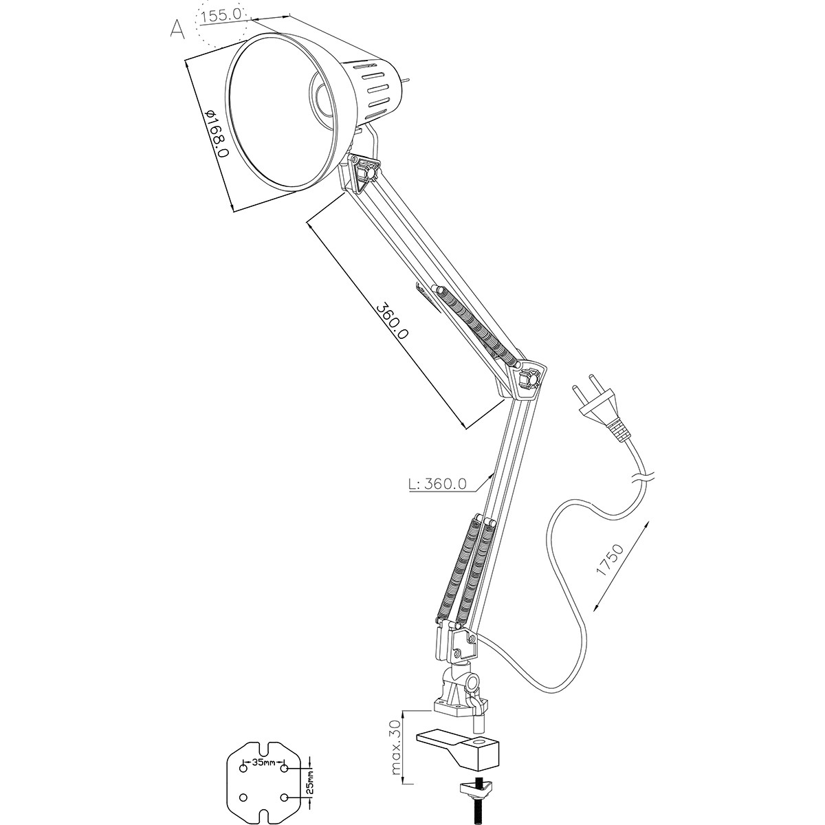 LED Klemlamp - Trion Tajin - E27 Fitting - Glans Grijs - Aluminium