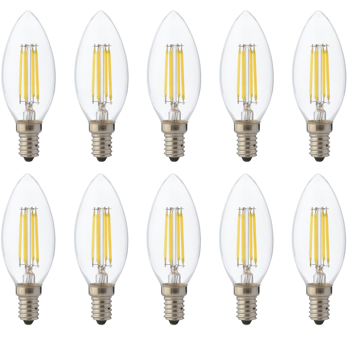 LED Lamp 10 Pack - Kaarslamp - Filament - E14 Fitting - 6W Dimbaar - Warm Wit 2700K