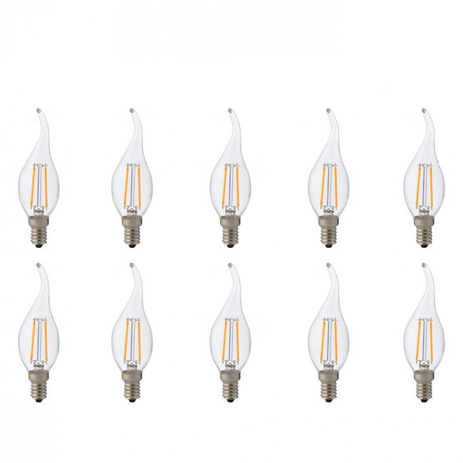 LED Lamp 10 Pack - Kaarslamp - Filament Flame - E14 Fitting - 4W - Warm Wit 2700K