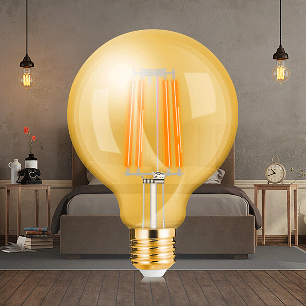 LED Lamp E27 Globe Filament - Brinton - Amber 6W 540lm - 822 Zeer Warm Wit 2200K - G95 - Dimbaar | Vervangt 45W