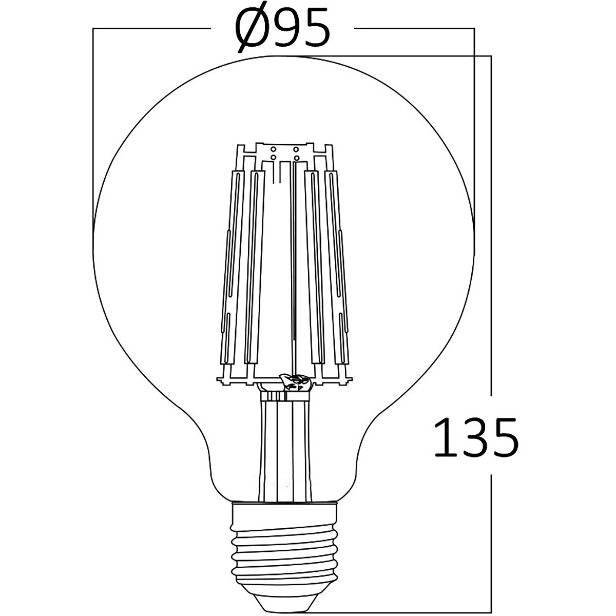 LED Lamp E27 Globe Filament - Brinton - Amber 6W 540lm - 822 Zeer Warm Wit 2200K - G95 - Dimbaar | Vervangt 45W