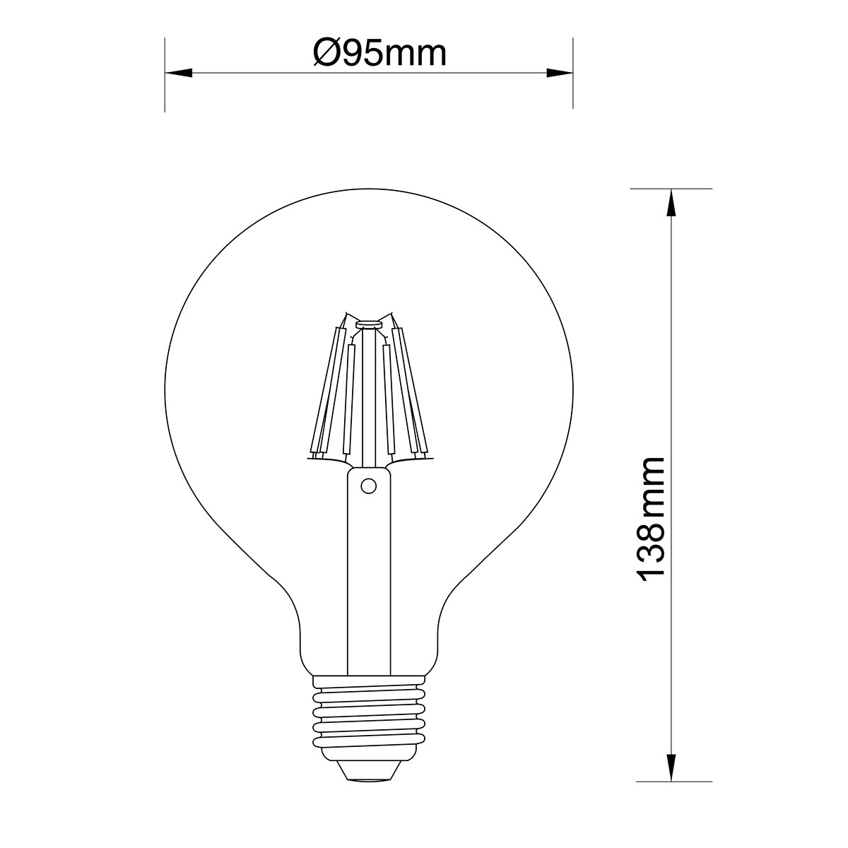 LED Lamp - Filament - Trion Globin - E27 Fitting - 6W - Warm Wit 3000K - Rookkleur - Aluminium