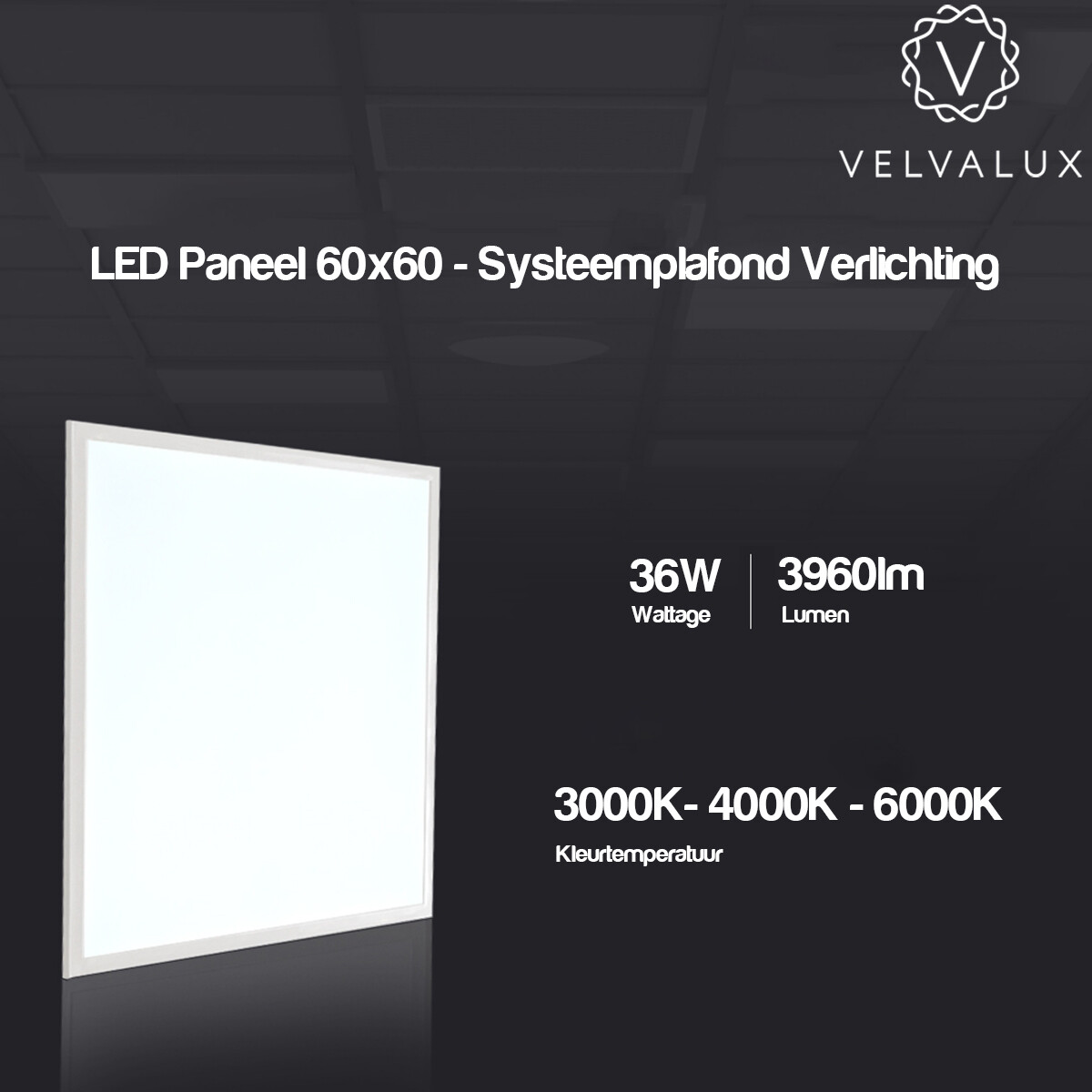 LED Paneel 60x60 6 Pack - Velvalux Lumis - LED Paneel Systeemplafond - Helder/Koud Wit 6000K - 36W - Inbouw - Vierkant - Wit - Flikkervrij