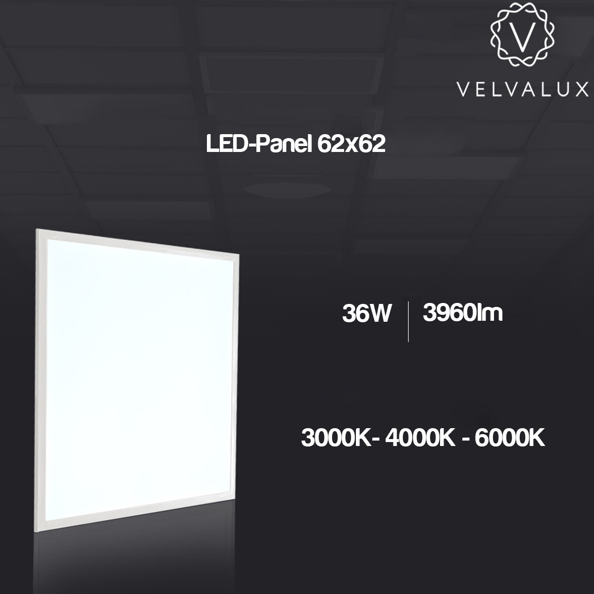 LED Paneel 62x62 6 Pack - Velvalux Lumis - LED Paneel Systeemplafond - Natuurlijk Wit 4000K - 36W - Inbouw - Vierkant - Wit - Flikkervrij