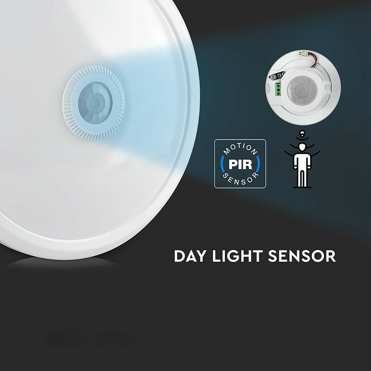 LED Plafondlamp met Sensor + Dag en Nacht Sensor - Kozolux Crimpy - 20W 1500lm - Warm Wit 3000K - Opbouw - Rond - Wit