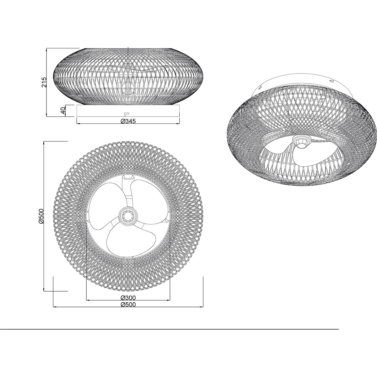 LED Plafondlamp met Ventilator - Plafondventilator - Trion Lari - E27 fitting  - Afstandsbediening - Rond - Bruin - Papier