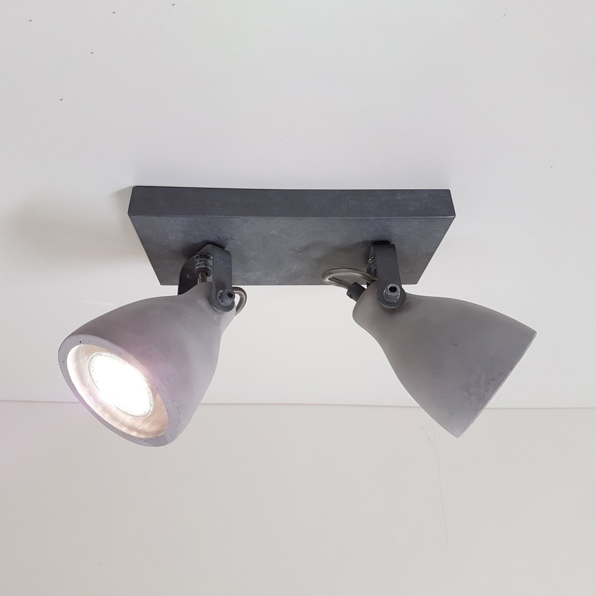 LED Plafondspot - Trion Conry - GU10 Fitting - 2-lichts - Rechthoek - Mat Grijs Beton Look - Aluminium