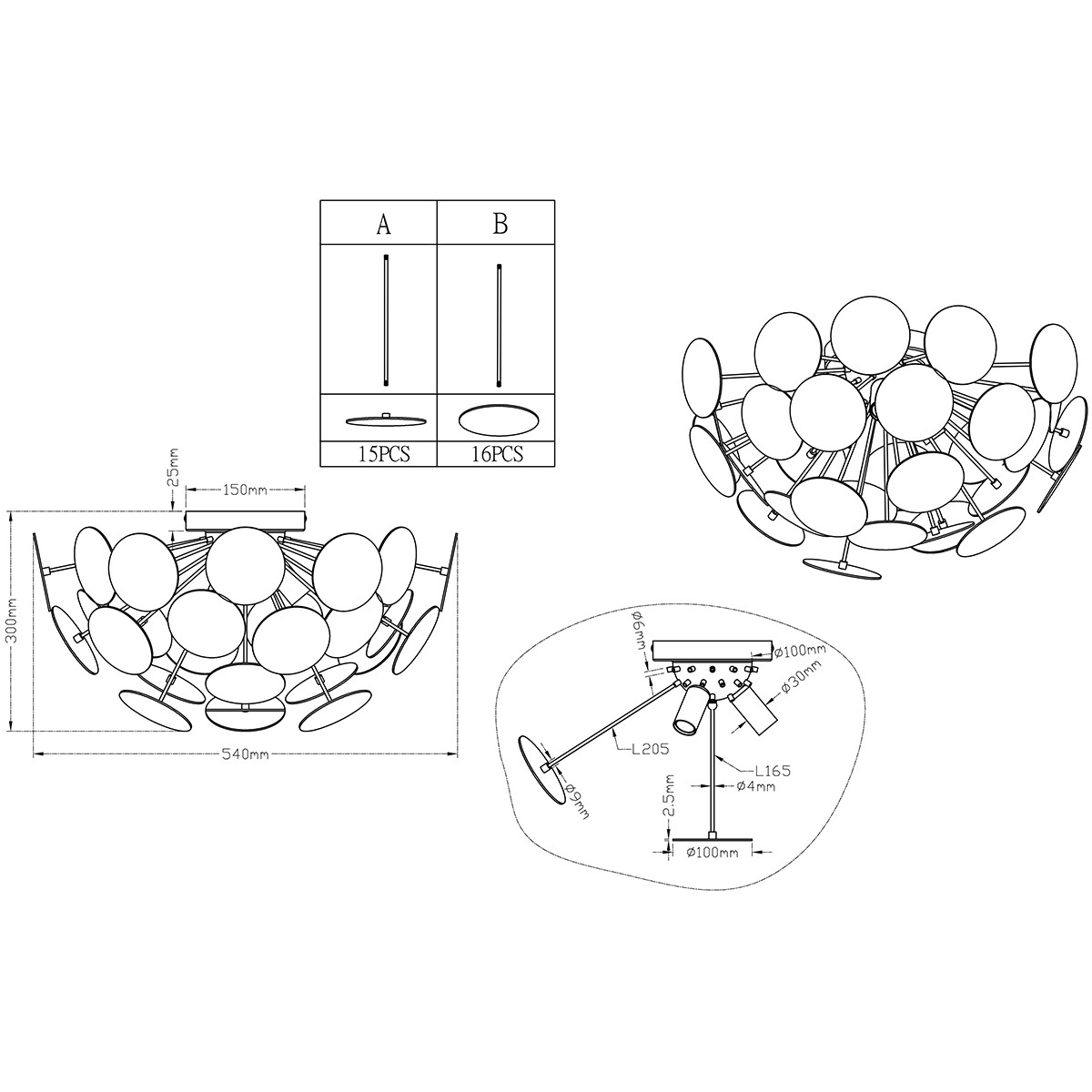 LED Plafondlamp - Plafondverlichting - Trion Discon - E14 Fitting - 3-lichts - Rond - Mat Wit Aluminium